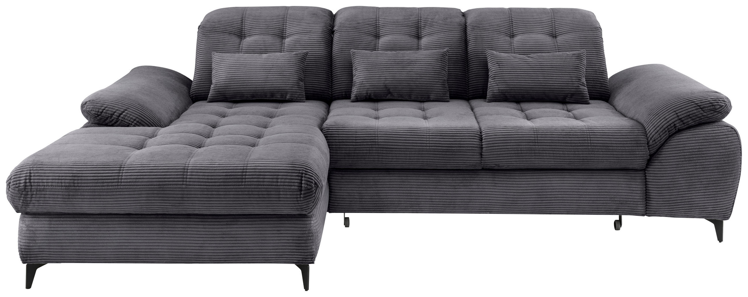 ECKSCHLAFSOFA in Cord Grau  - Schwarz/Grau, Modern, Textil/Metall (189/273cm) - Livetastic