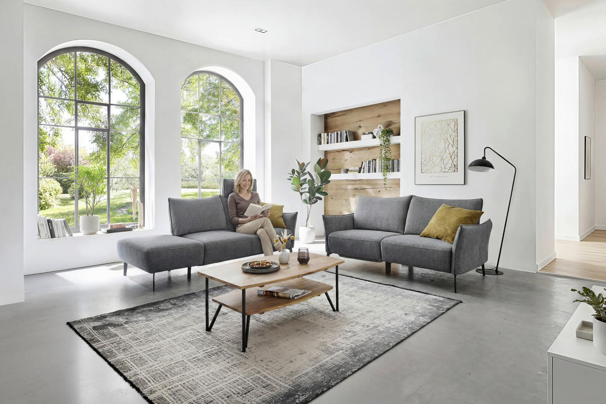 3-SITZER-SOFA Chenille Dunkelgrau  - Dunkelgrau/Schwarz, Konventionell, Textil/Metall (184/90/92cm) - Elegando