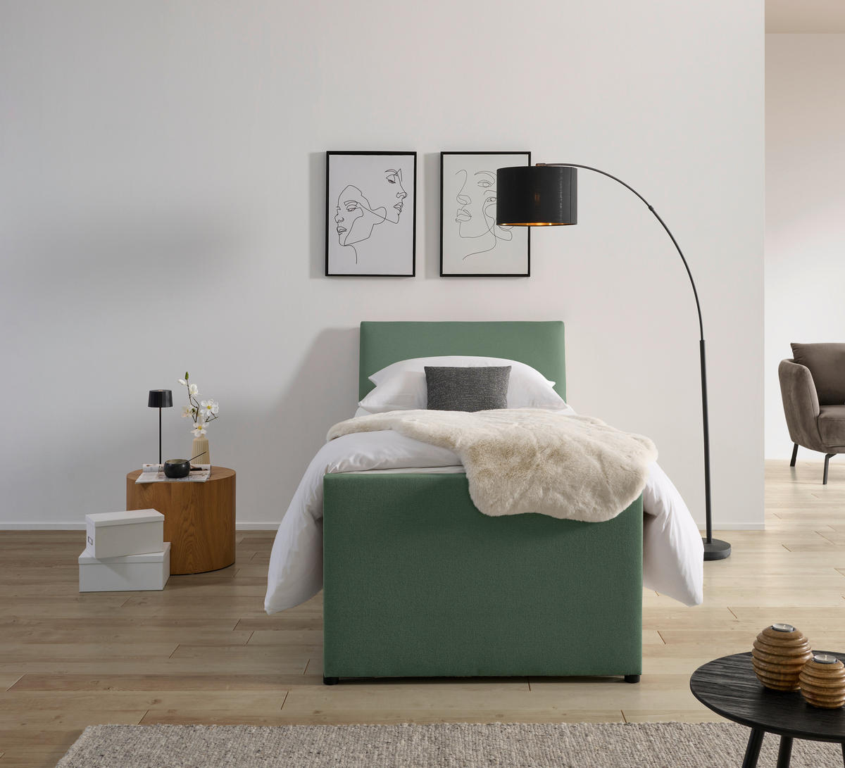 BOXSPRING-ÁGY 100/200 cm  zöld  - fekete/zöld, Modern, textil/fa (100/200cm) - MID.YOU