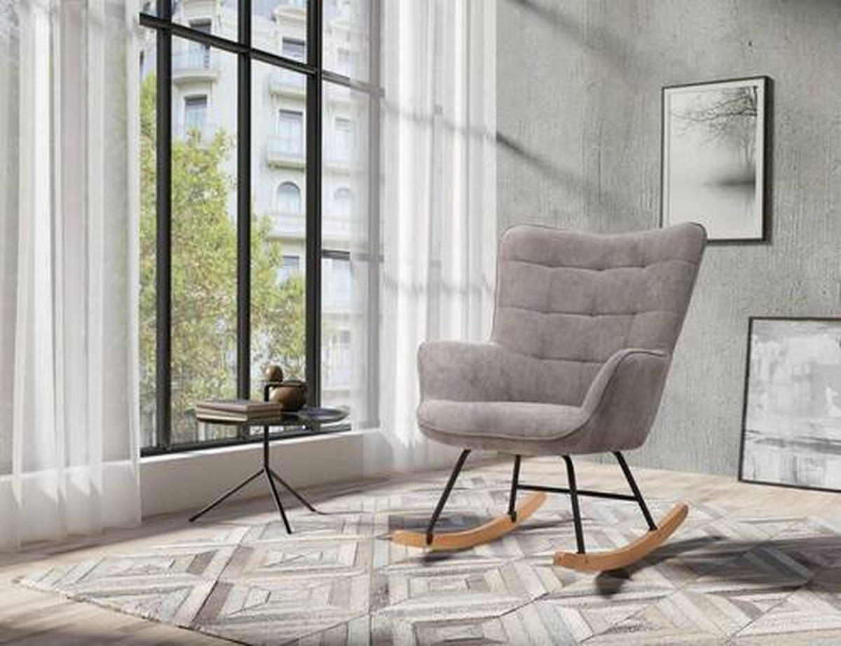 SCHAUKELSESSEL Cord Grau    - Buchefarben/Schwarz, MODERN, Holz/Textil (72/92/92cm) - MID.YOU