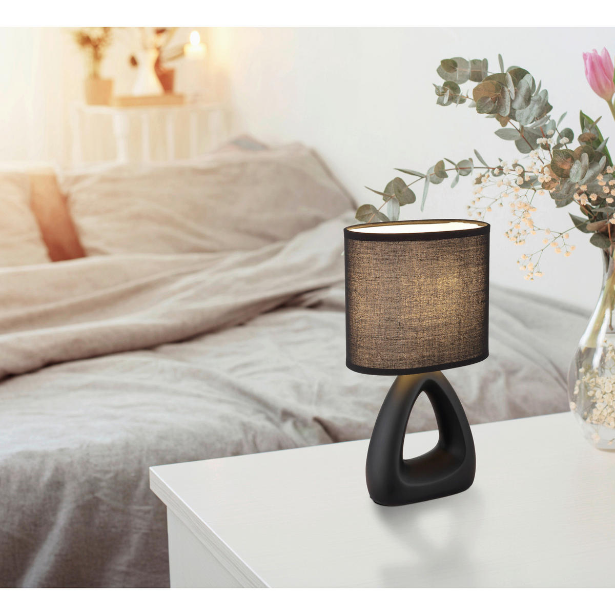 Veioză 17/10/30 cm    - negru, Basics, ceramică/textil (17/10/30cm)