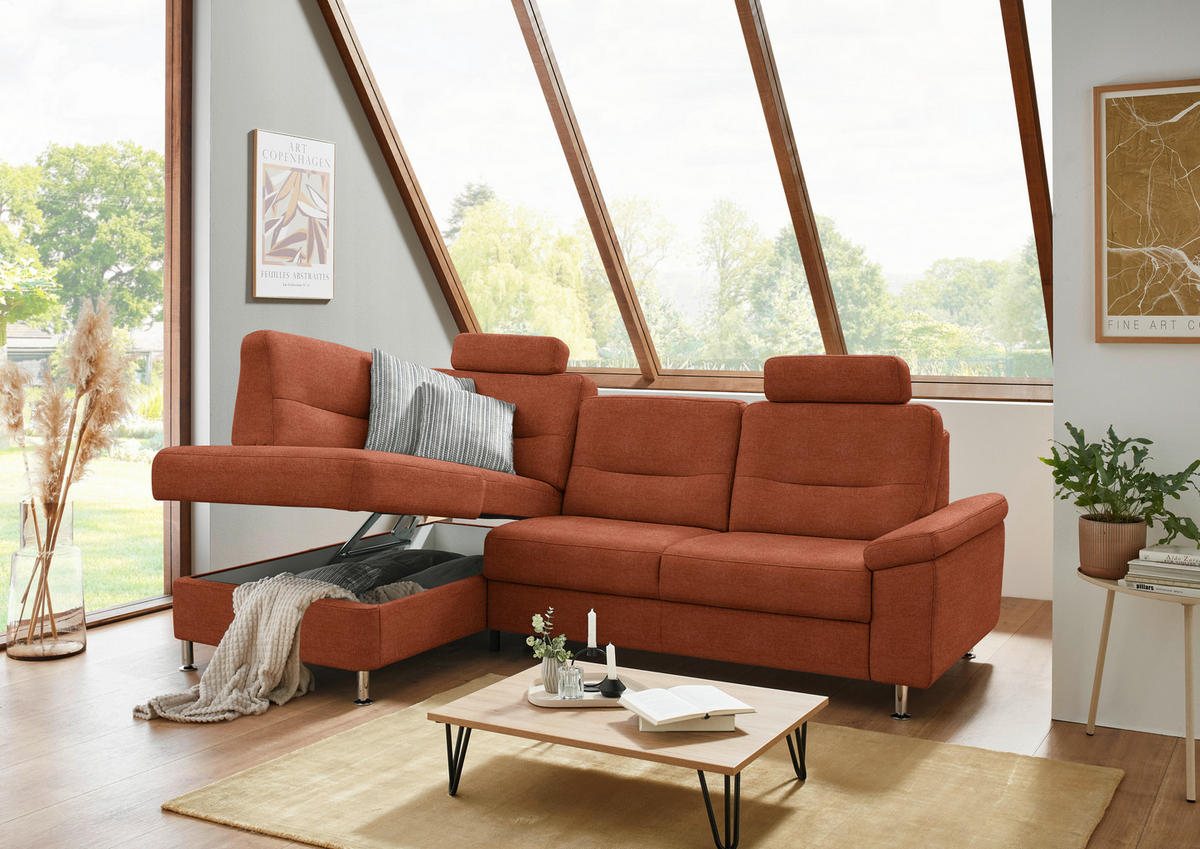 ECKSOFA  in Flachgewebe Terracotta  160/244 cm  - Terracotta/Alufarben, KONVENTIONELL, Textil/Metall (160/244cm) - Beldomo Comfort