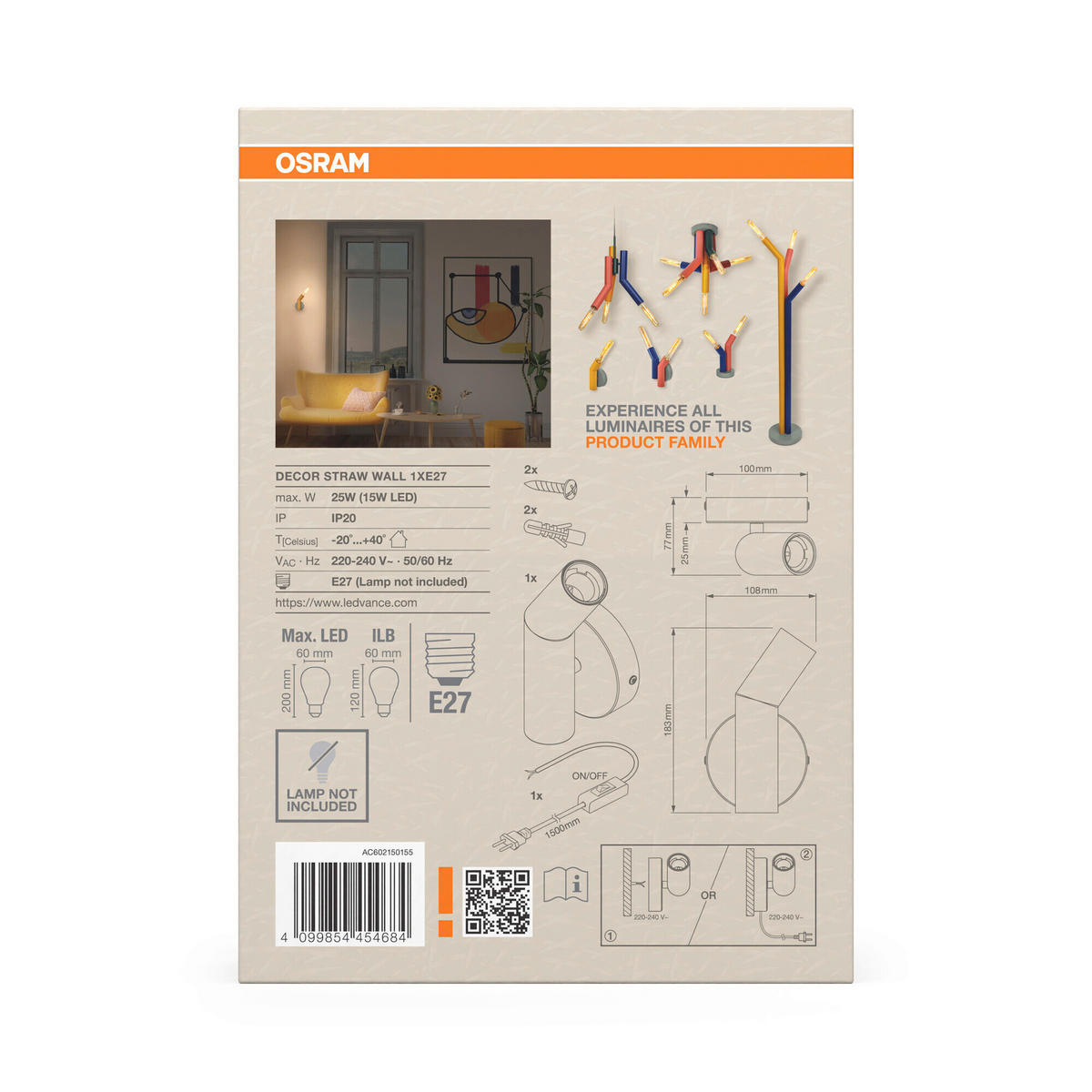 WANDLEUCHTE 10.8/7.7/18.3 cm   - Gelb, Design, Metall (10.8/7.7/18.3cm) - Osram