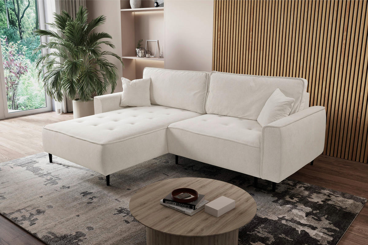 ECKSOFA in Flachgewebe Beige  - Beige/Schwarz, Design, Holz/Textil (183/263cm) - MID.YOU