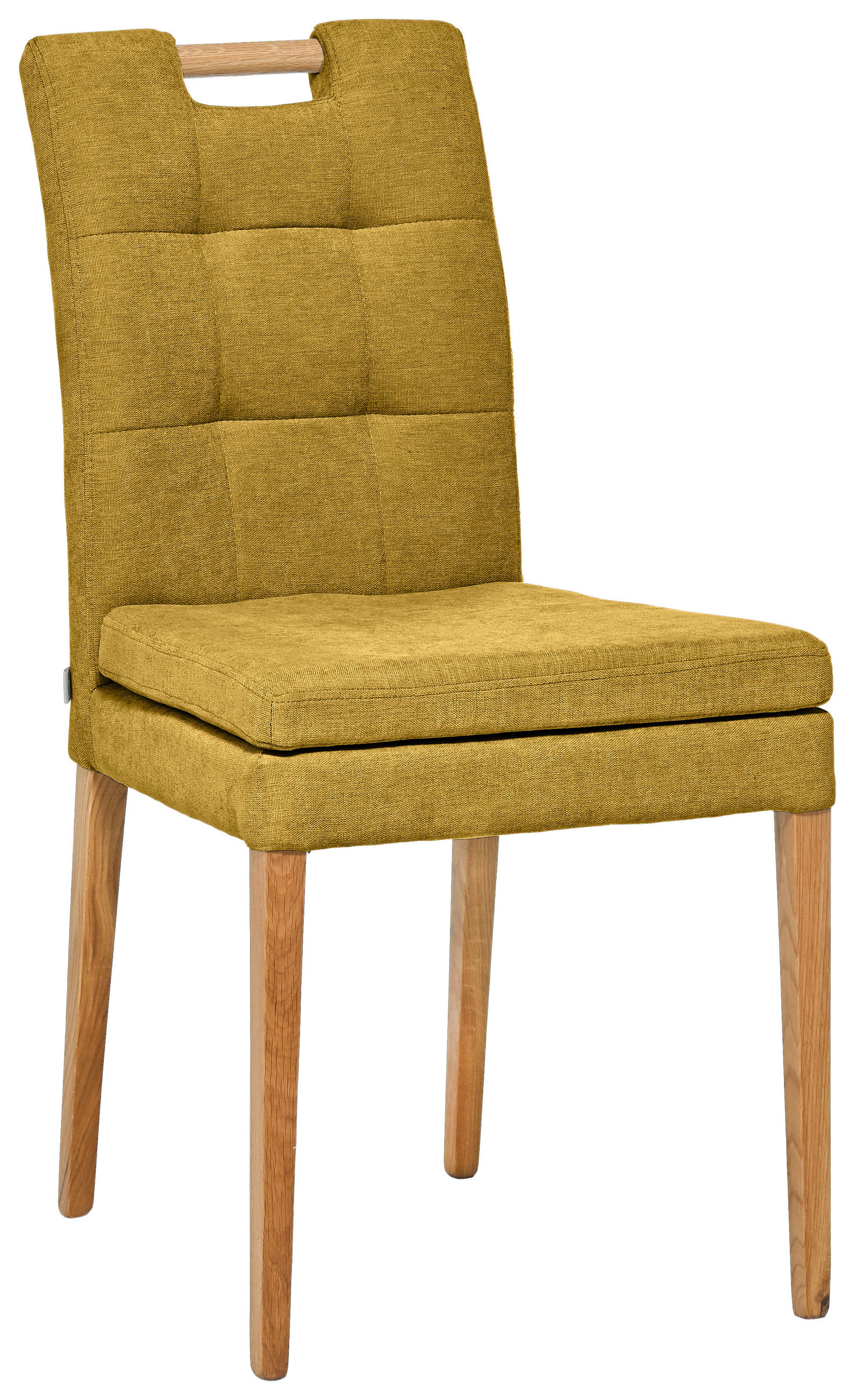 STUHL Webstoff Gelb, Eichefarben Eiche massiv  - Eichefarben/Gelb, KONVENTIONELL, Holz/Textil (47/91,5/59cm) - Celina Home