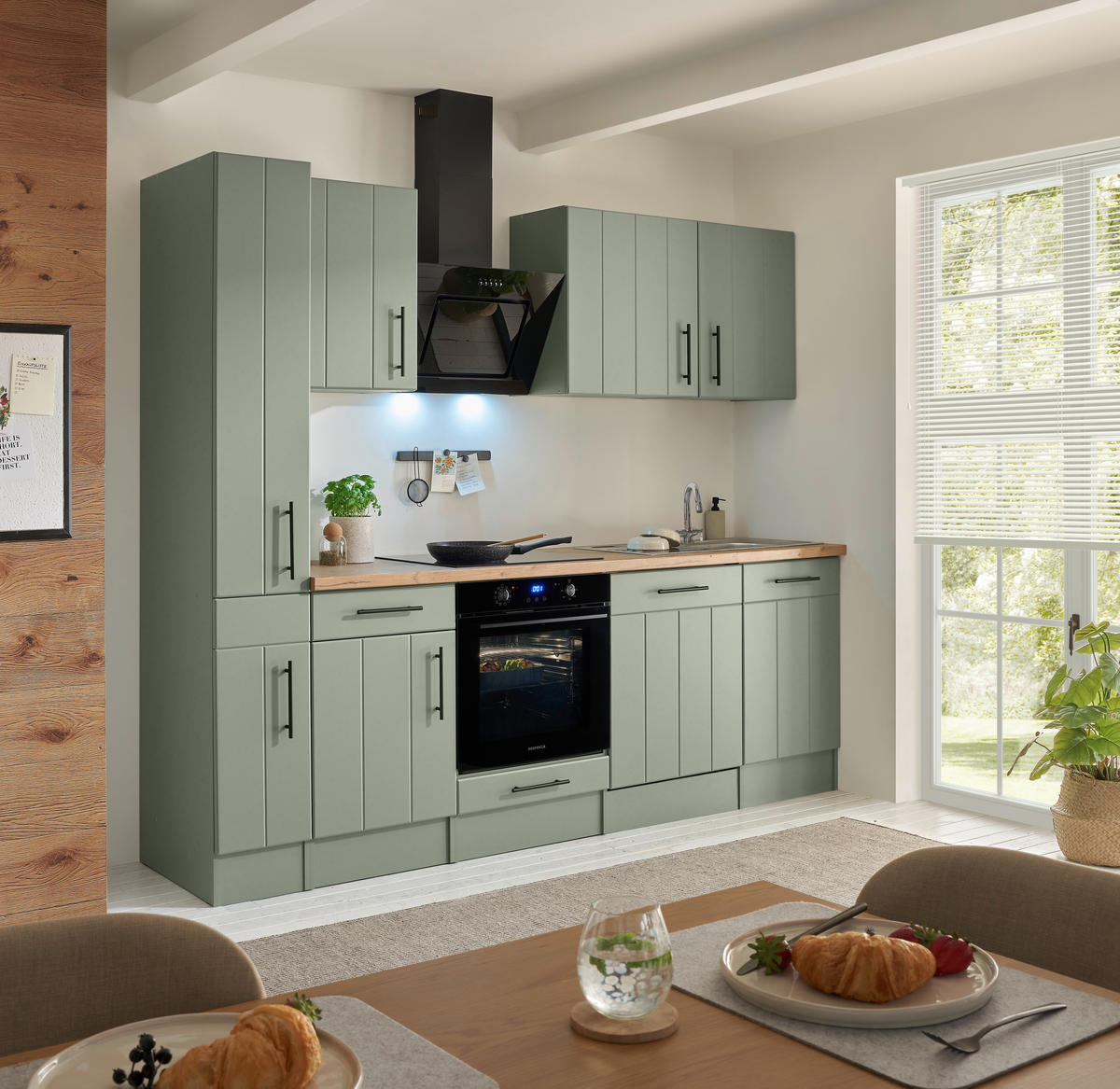 KÜCHENBLOCK 250 cm   in Wildeiche, Schilfgrün  - Schilfgrün/Wildeiche, Trend, Holzwerkstoff/Metall (250cm) - Respekta