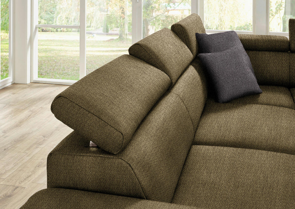 ECKSOFA in Mikrofaser Grün  226/273 cm  - Eichefarben/Beige, Natur, Holz/Textil (226/273cm) - Beldomo System