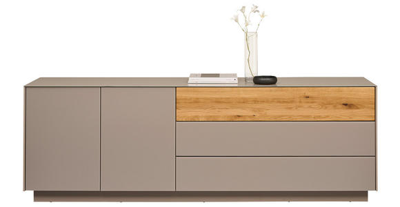 LOWBOARD Taupe, Eichefarben 207/69/42 cm - Taupe/Eichefarben, Design, Glas/Holz (207/69/42cm) - Novel