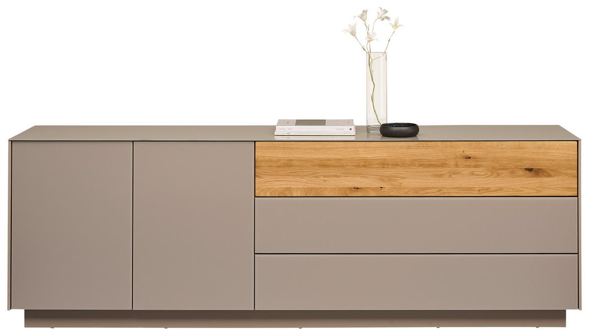TV-SZEKRÉNY 207/69/42 cm  - tölgyfa/taupe, Design, faalapú anyag/Üveg (207/69/42cm) - Novel