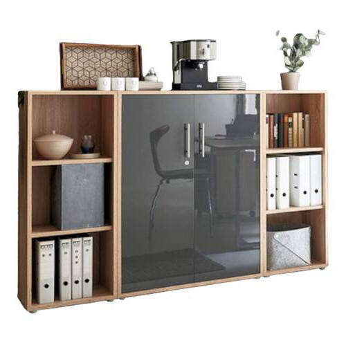 Mid.you Aktenschrank Office Edition - SW Set 2 niedrig Sonoma Eiche, Anthrazit Hochglanz 173x114x33 cm