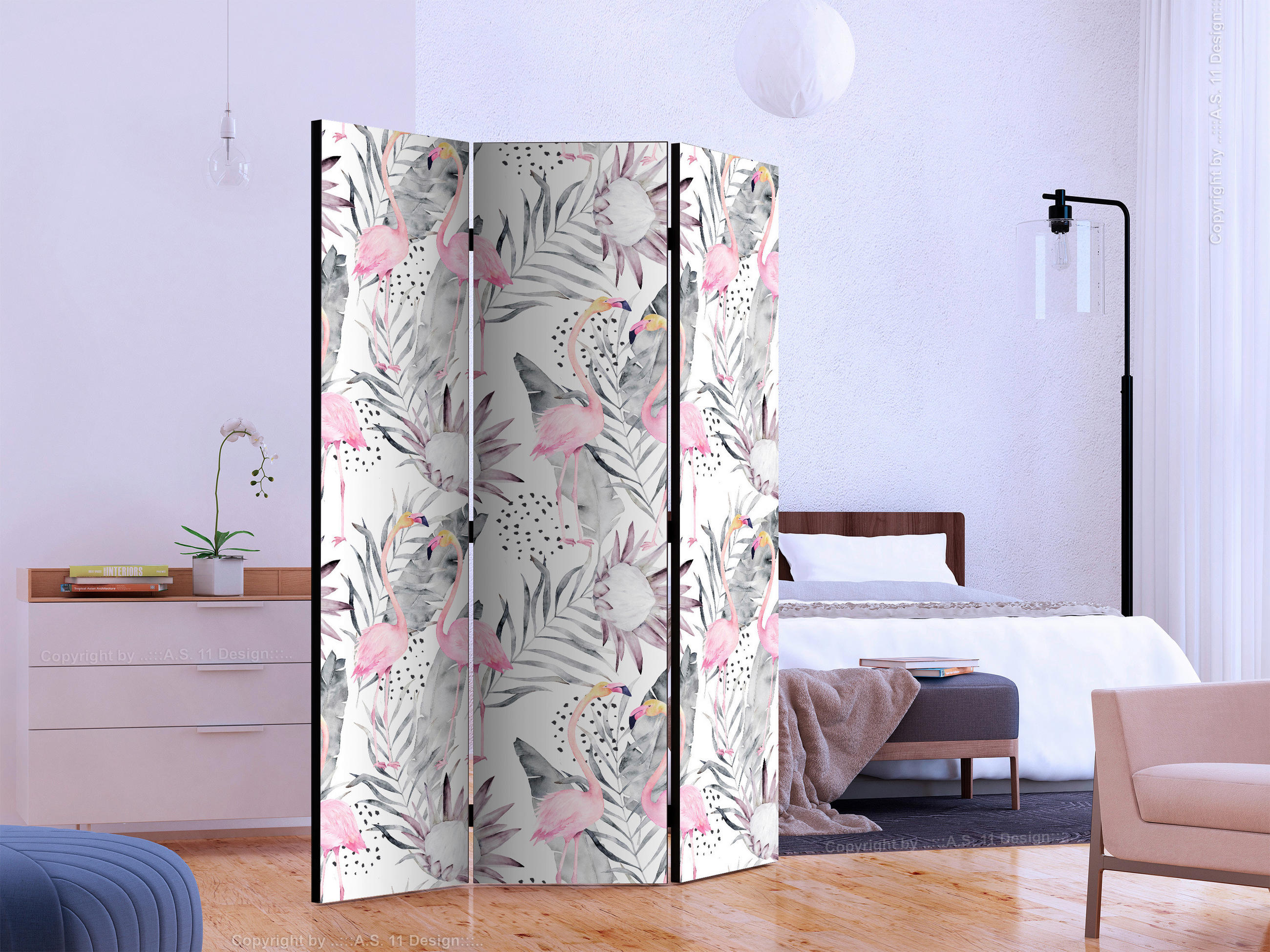 SKÄRMVÄGG  i trä, textil  vit, ljusrosa  - vit/ljusrosa, Basics, trä/textil (135/172/3cm) - artgeist
