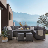 DINING-LOUNGESET Stahl  - Schwarz/Grau, KONVENTIONELL, Glas/Kunststoff (165/294/165cm) - Ambia Garden