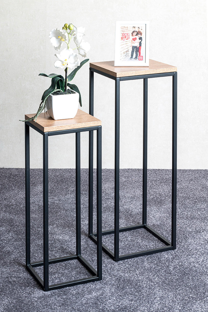 BLUMENSTÄNDER Metall, Holzwerkstoff  - Eichefarben/Schwarz, Design, Holzwerkstoff/Metall (23/67/23cm)