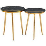 BEISTELLTISCHSET rund Schwarz, Messingfarben  - Messingfarben/Schwarz, Design, Stein/Metall (40-45/40-45/53-56cm) - Novel