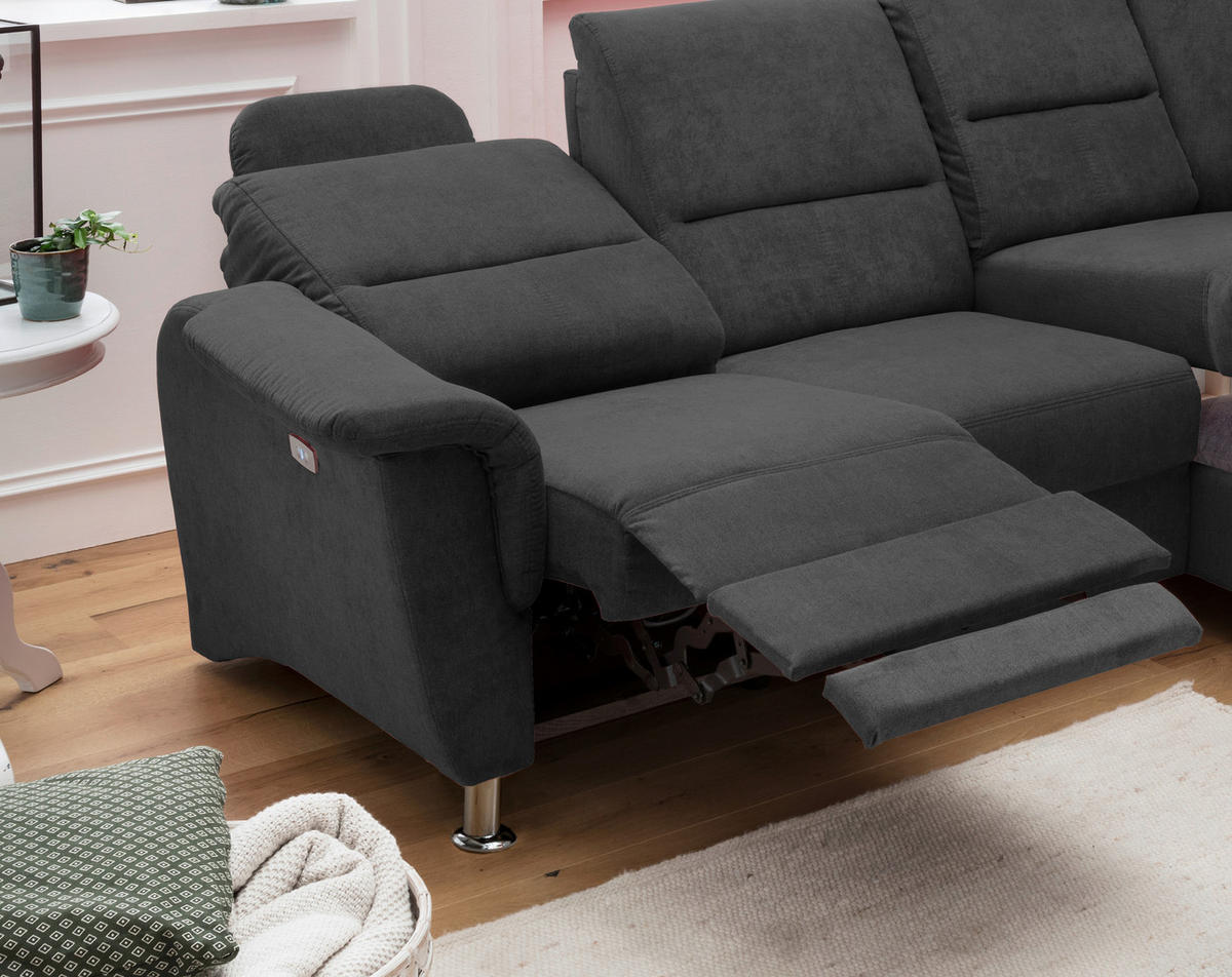ECKSOFA in Mikrofaser Schwarz  - Chromfarben/Schwarz, Konventionell, Textil/Metall (231/184cm) - Livetastic