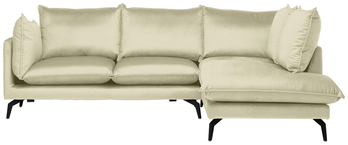 ECKSOFA Creme Samt  - Creme/Schwarz, Design, Textil/Metall (241/200cm) - Carryhome