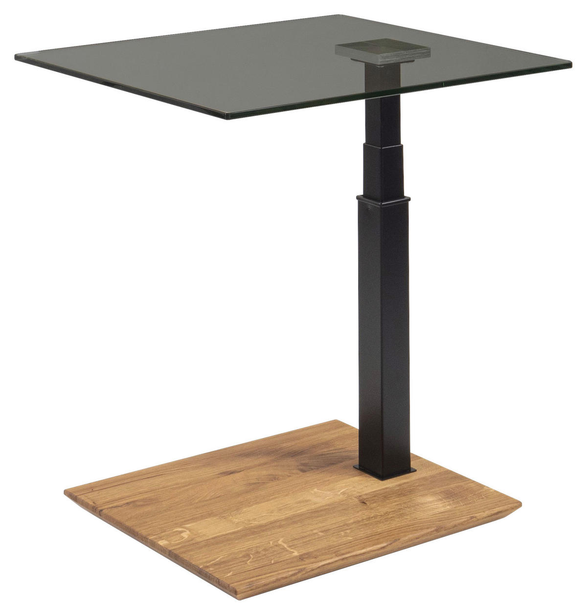 BEISTELLTISCH Holz, Metall, Glas 55/47/47-65 cm  - Eichefarben/Schwarz, Natur, Glas/Holz (55/47/47-65cm) - Novel