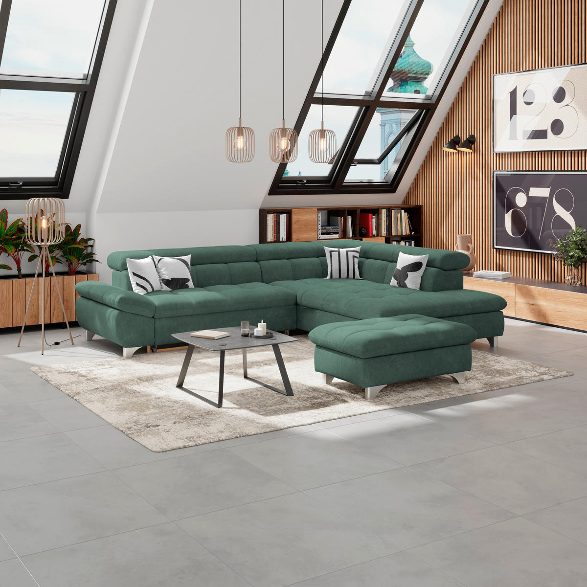 HOCKER in Textil Waldgrün  - Waldgrün/Chromfarben, Konventionell, Textil/Metall (108/46/108cm) - Livetastic