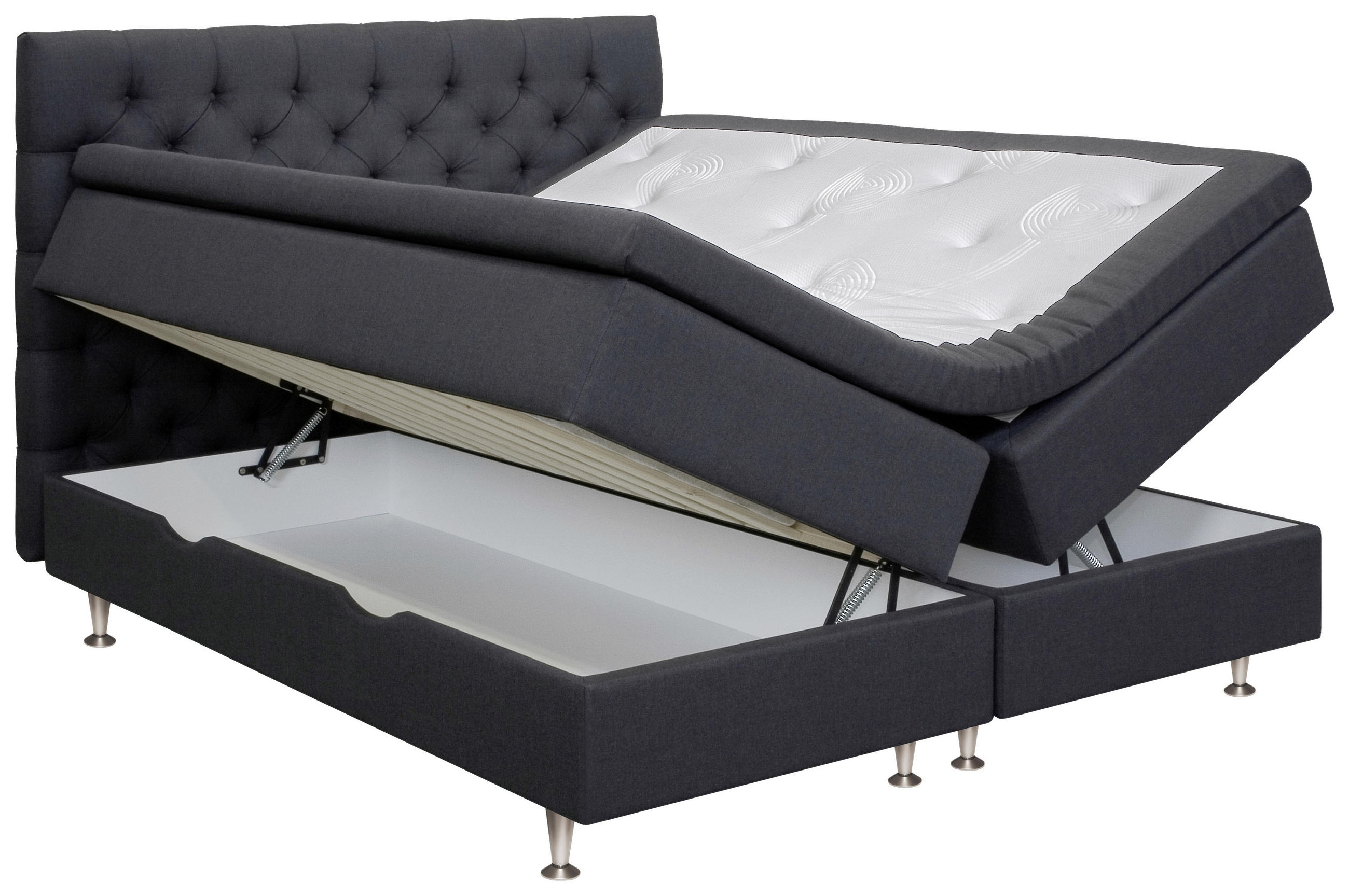 KONTINENTALSÄNG 180/200 cm  i mörkgrå  - mörkgrå/aluminiumfärgad, Klassisk, metall/trä (180/200cm) - Cassando