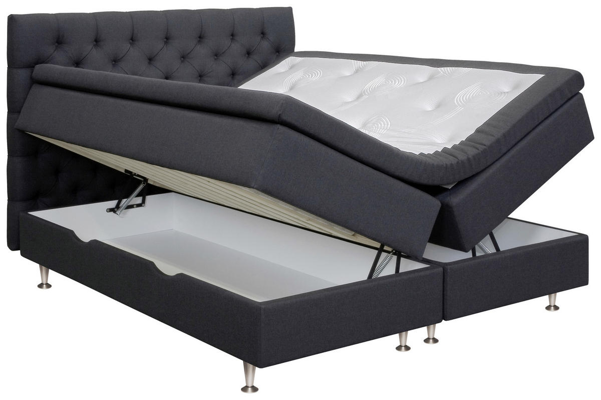 KONTINENTALSÄNG 180/200 cm  i mörkgrå  - mörkgrå/aluminiumfärg, Klassisk, metall/trä (180/200cm) - Cassando