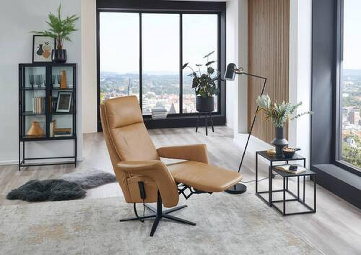 RELAXSESSEL in Leder Braun, Gelb  - Gelb/Schwarz, Design, Leder/Metall (83/123/87cm) - Valdera