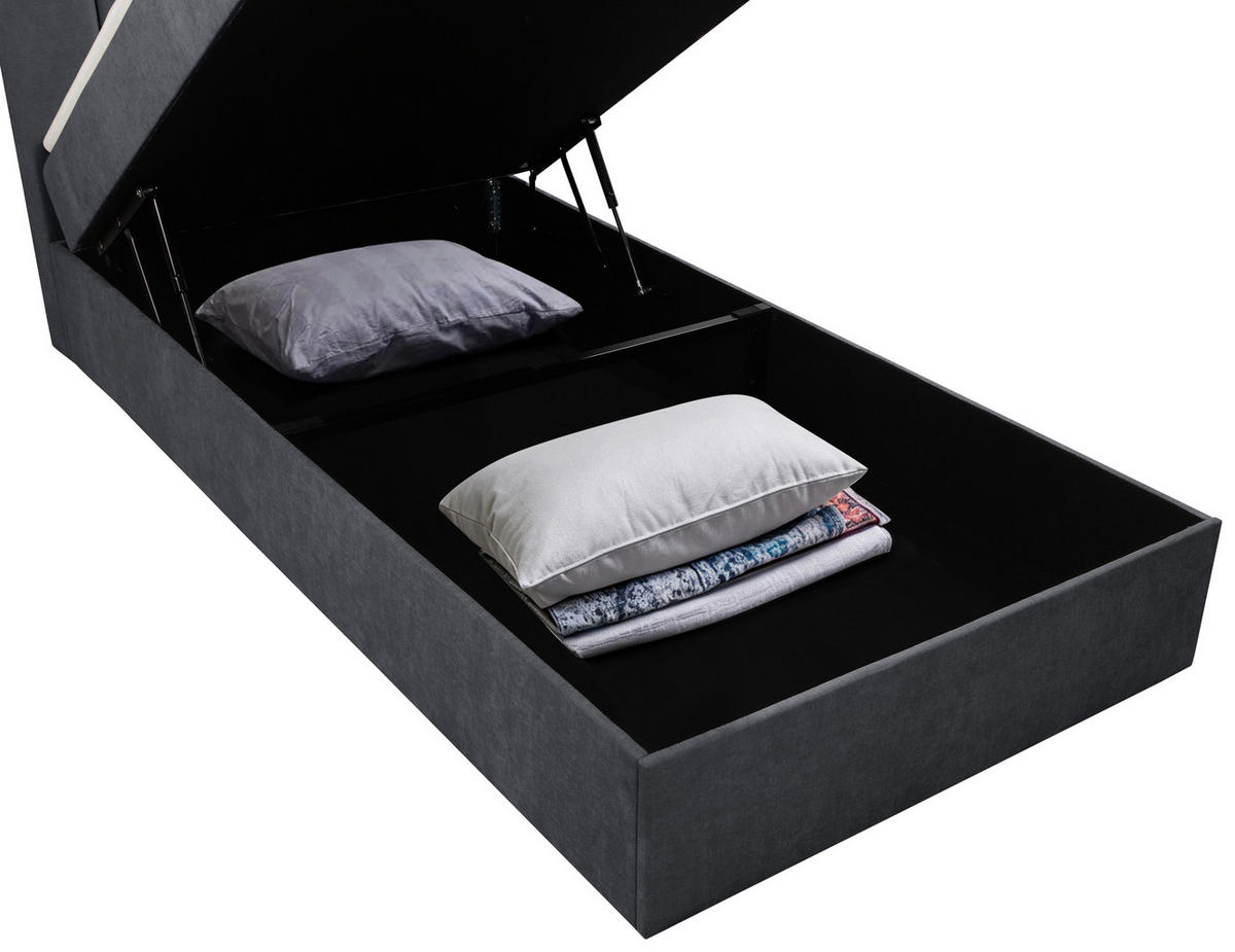 BOXBETT 100/200 cm,  in Anthrazit, Matratze, gepolstertes Kopfteil, Bettkasten, Topper, H3 = fest  - Anthrazit/Schwarz, Basics, Kunststoff/Textil (100/200cm) - Chameo