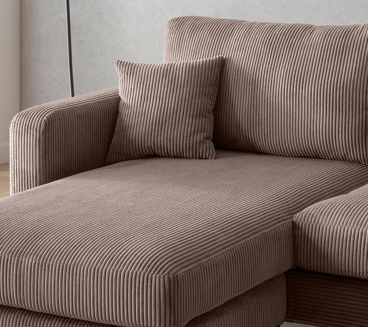 ECKSOFA in Cord Graubraun  - Graubraun/Schwarz, Basics, Textil/Metall (204/153cm) - Livetastic