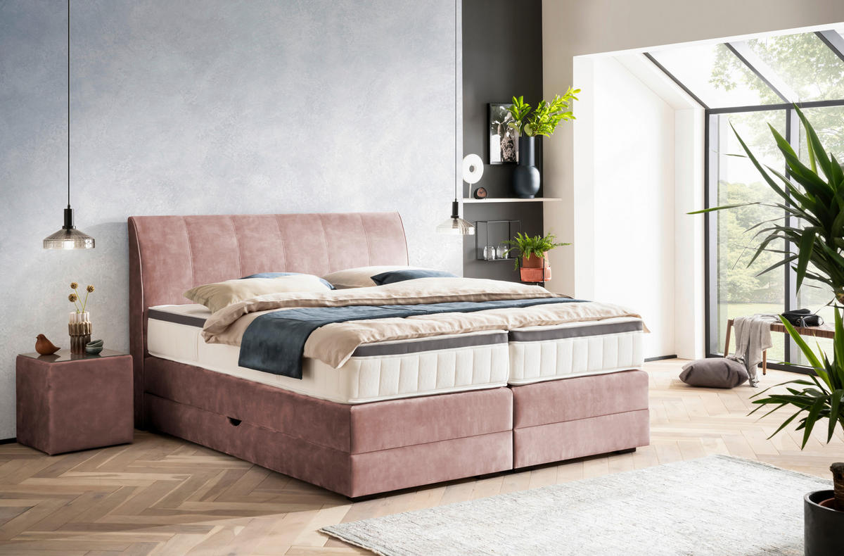 BOXSPRINGBETT 160/200 cm  in Hellrosa  - Wengefarben/Hellrosa, KONVENTIONELL, Holz/Textil (160/200cm) - Novel