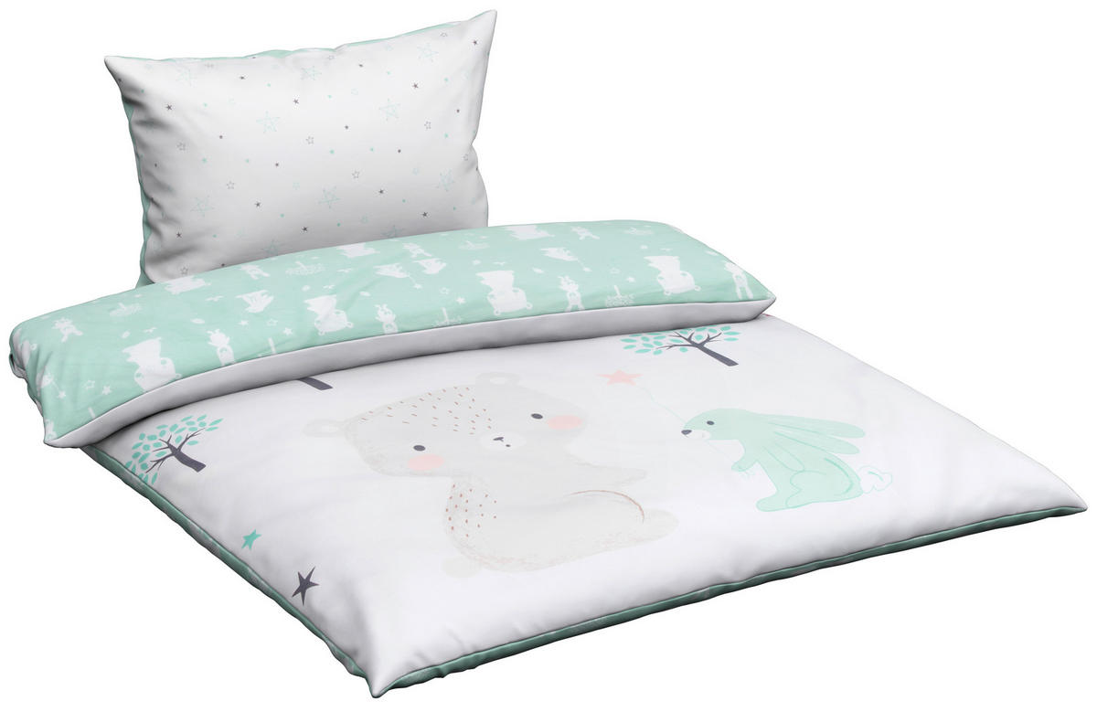 BABYBETTWÄSCHE 100/135 cm  - Weiß/Mintgrün, Basics, Textil (100/135cm) - Zöllner