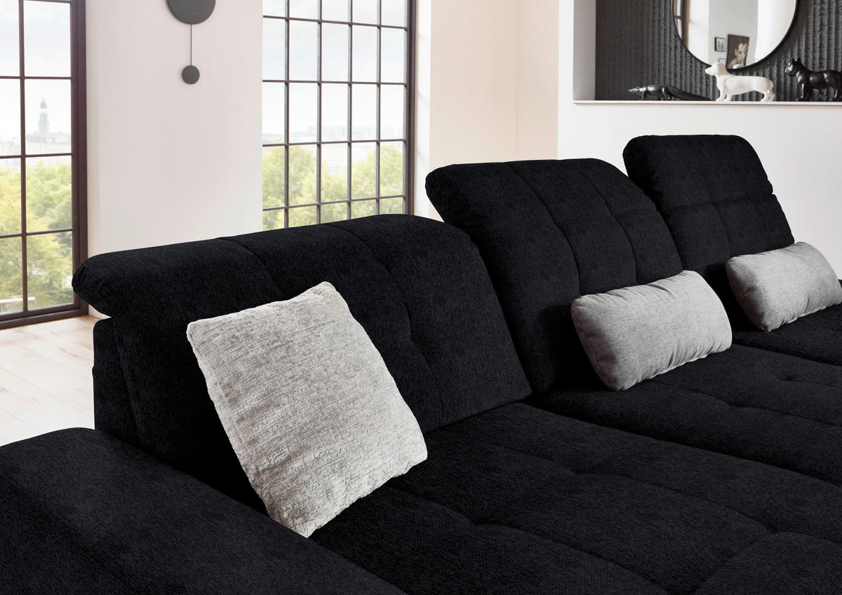 ECKSOFA in Flachgewebe Dunkelblau  - Schwarz/Dunkelblau, Design, Textil/Metall (190/309cm) - Beldomo Style