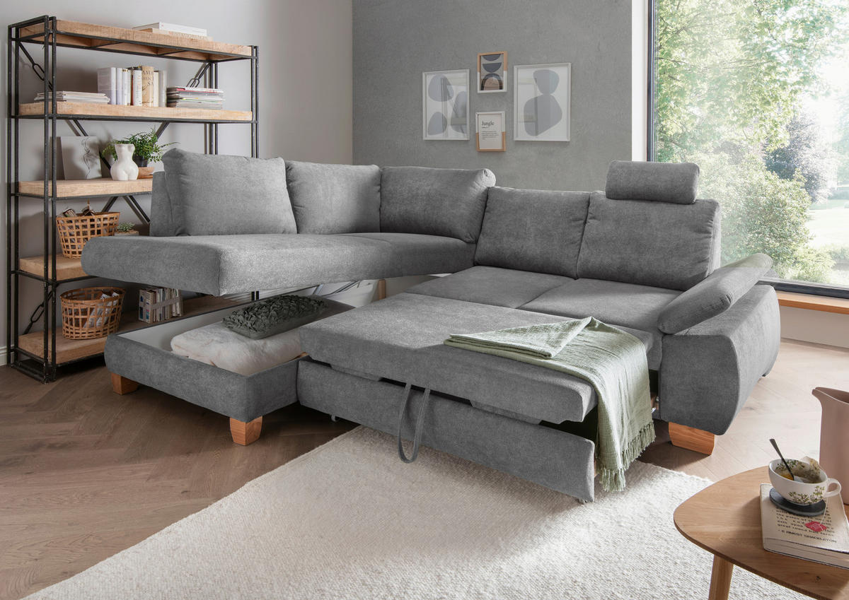 ECKSCHLAFSOFA in Chenille Dunkelgrau  - Wildeiche/Dunkelgrau, Modern, Holz/Textil (206/261cm) - Livetastic