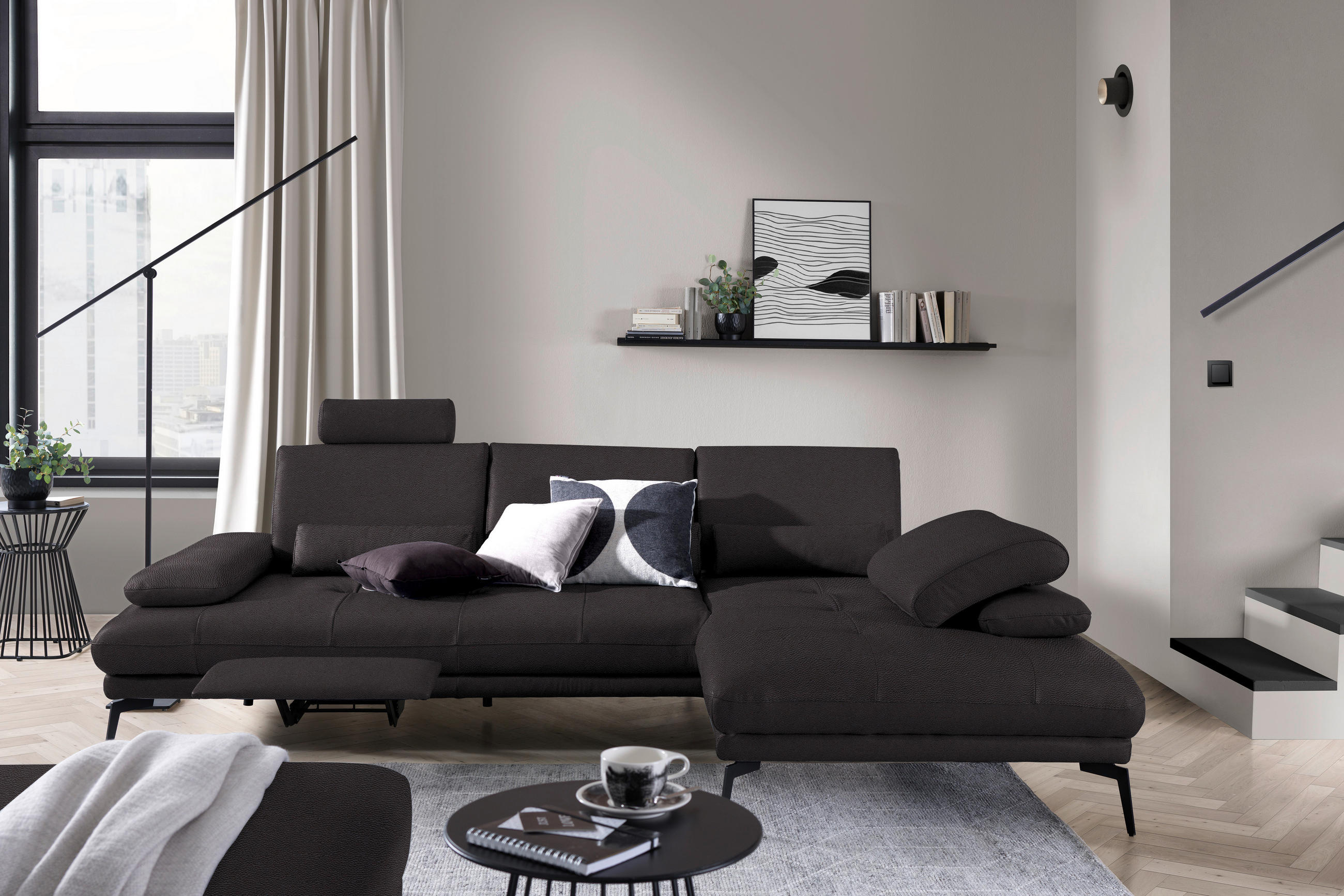 ECKSOFA in Echtleder Dunkelbraun  - Dunkelbraun/Schwarz, Design, Leder/Metall (273/187cm) - Celina Home