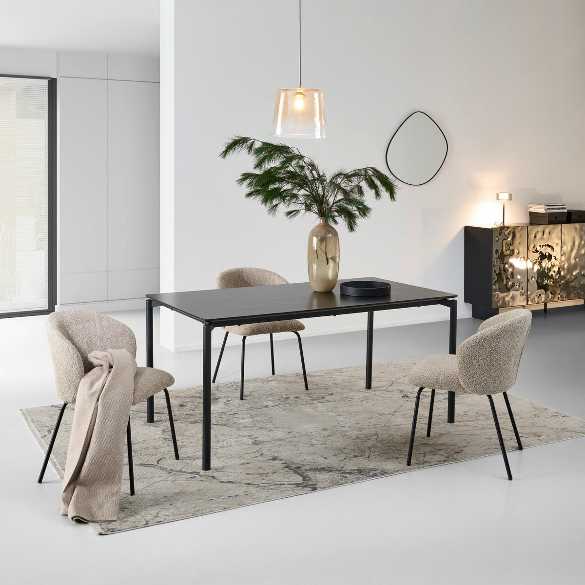 Masă din metal, material pe bază de lemn,   - negru, Konventionell, metal/material pe bază de lemn (160/76/90cm) - P & B