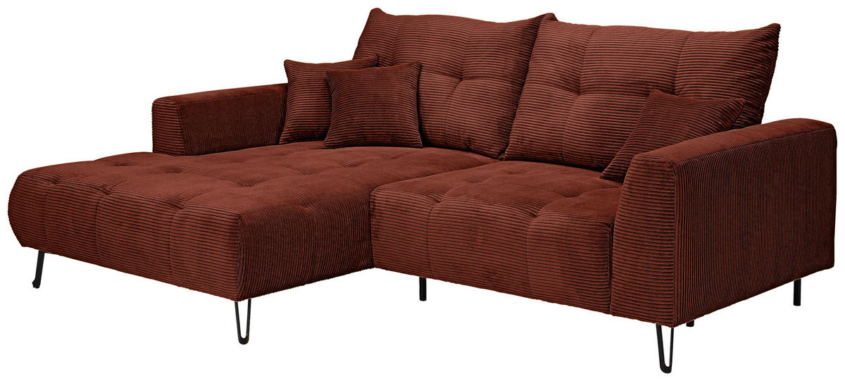 ECKSOFA in Cord Kupferfarben  - Schwarz/Kupferfarben, Konventionell, Textil/Metall (175/250cm) - Carryhome