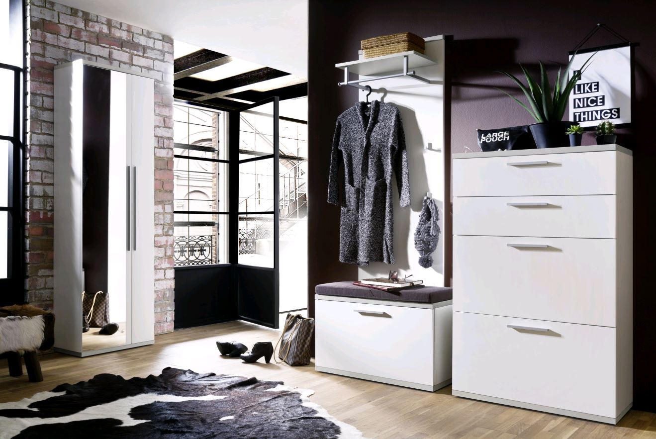 Thumbnail - Moderano Schuhschrank, Grau, Weiß, Metall, 2 Schublade(n) Schubladen, 81x129x35 cm, Typenauswahl, Beimöbel erhältlich, G...