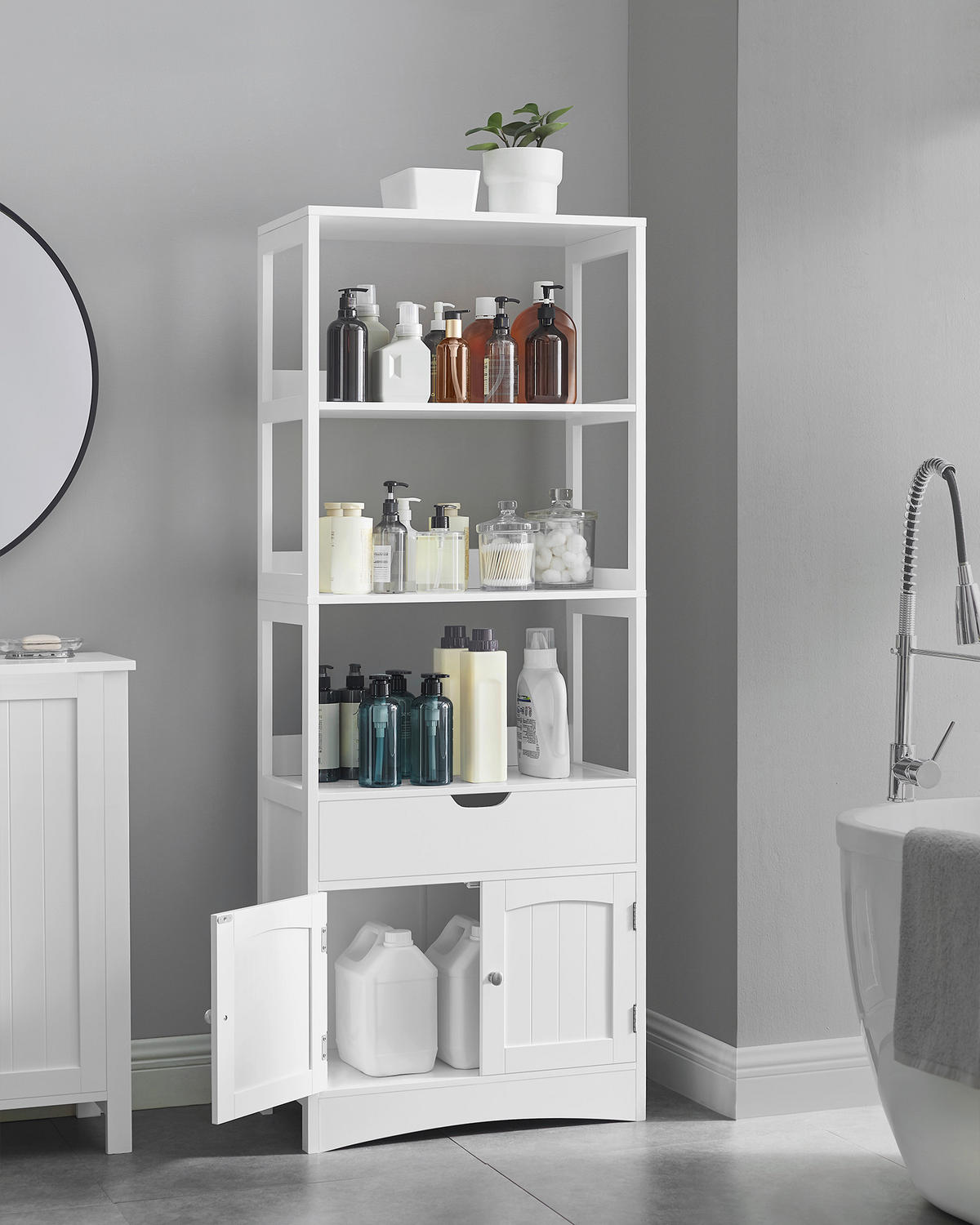 HOCHSCHRANK 60/154/32,5 cm  - Zinkfarben/Weiß, MODERN, Holzwerkstoff/Metall (60/154/32,5cm) - MID.YOU