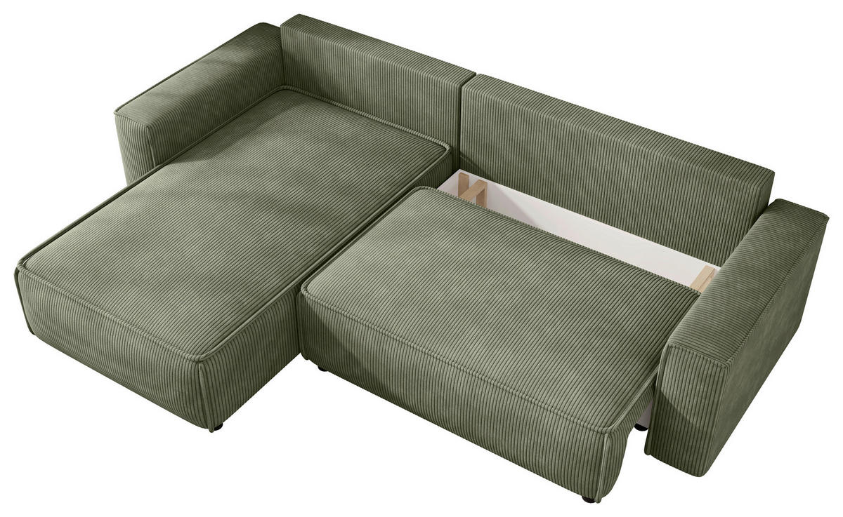 ECKSOFA 190/280 cm MERO in Cord Grün Zierkissen, Rückenkissen, Bettkasten  190/280 cm  - Schwarz/Grün, MODERN, Kunststoff/Textil (190/280cm) - MID.YOU