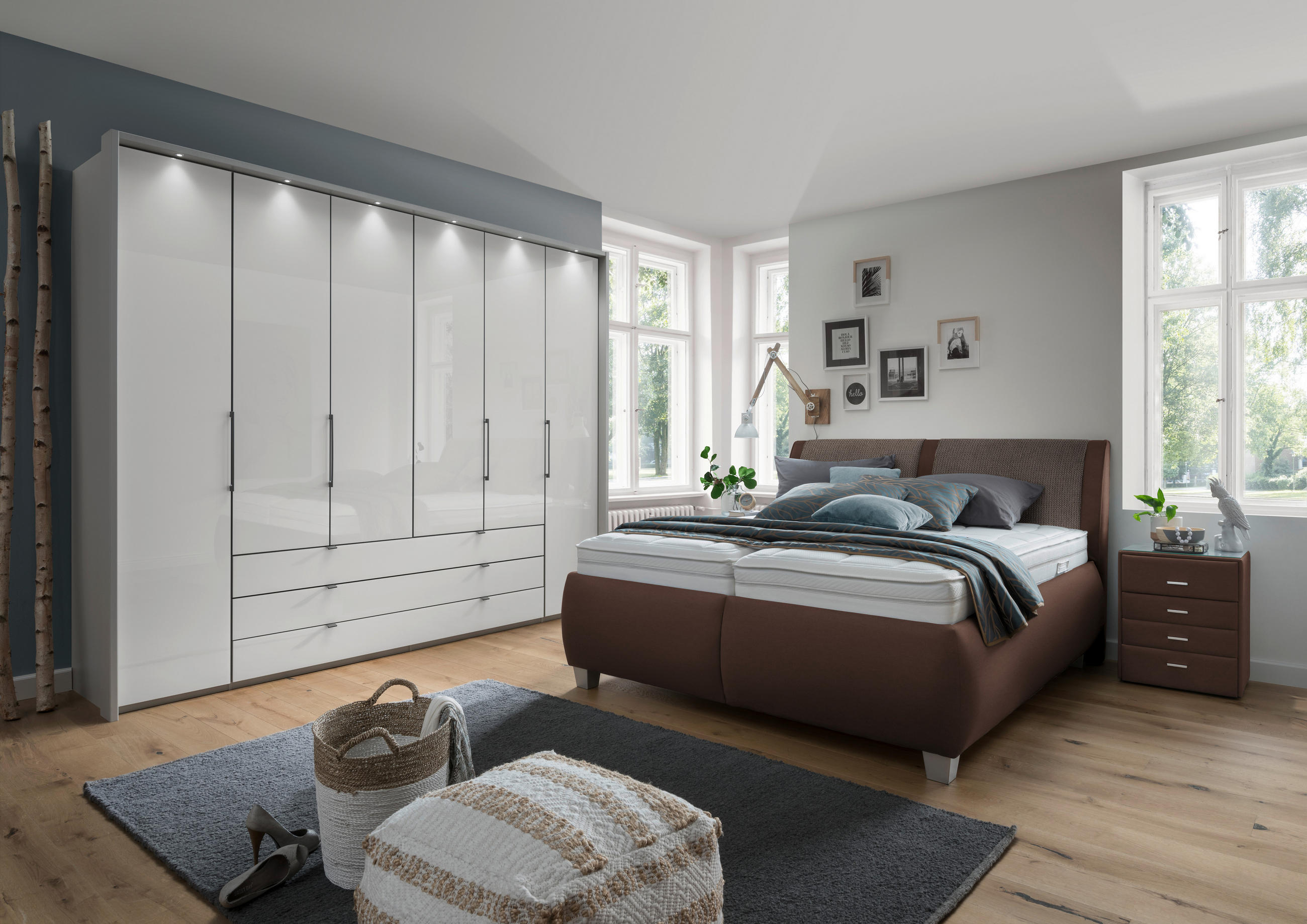POLSTERBETT 180/200 cm  in Braun  - Weiss/Silberfarben, Design, Holzwerkstoff/Kunststoff (180/200cm) - Beldomo - Sleep