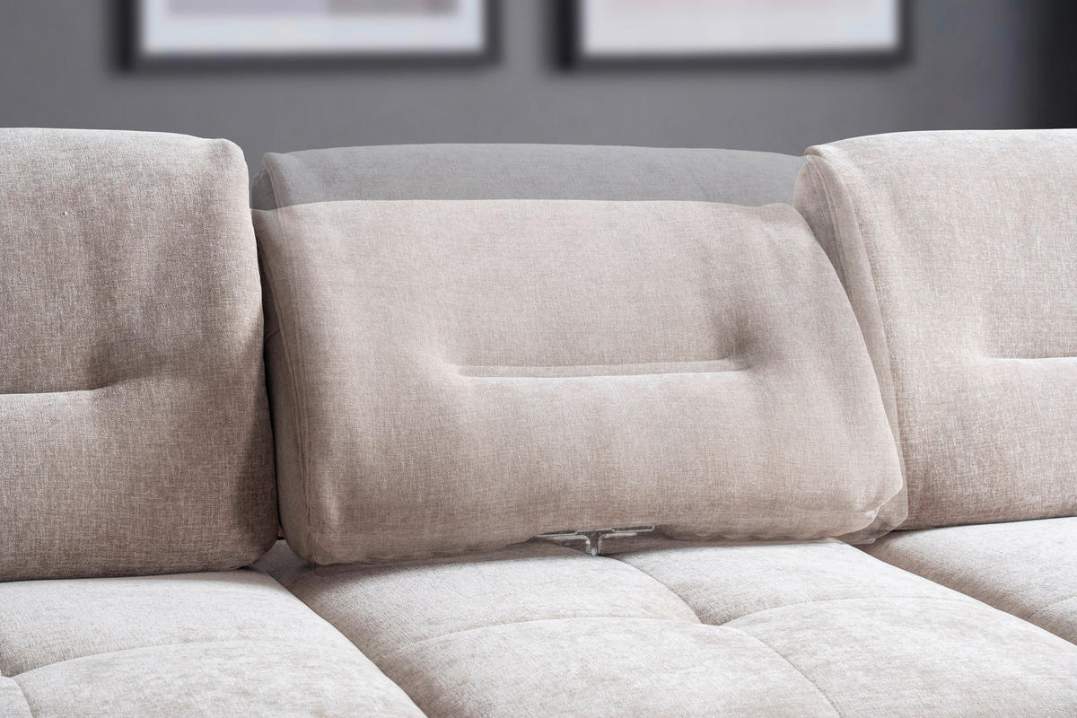 ECKSOFA Taupe Chenille Rücken echt, Sitztiefenverstellung  - Taupe/Schwarz, Design, Textil/Metall (190/320cm) - Moderano