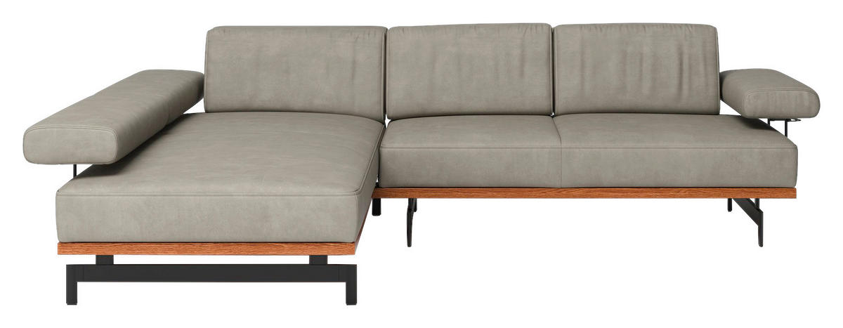 ECKSOFA 24/7 in Echtleder Nussbaumfarben, Hellgrau  - Anthrazit/Nussbaumfarben, Design, Leder/Holz (237/295cm) - Joop!