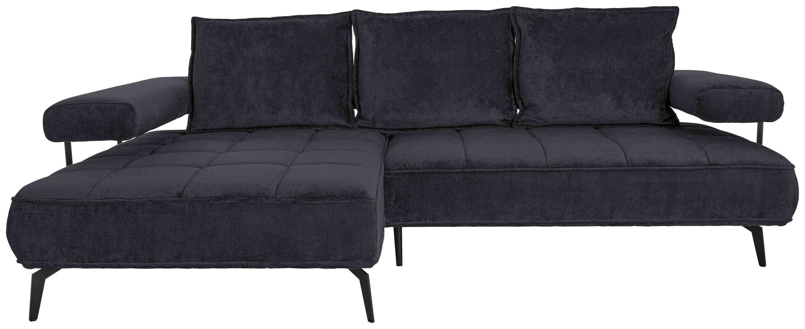 ECKSOFA Schwarz Webstoff  - Schwarz, Design, Textil/Metall (180/266cm) - Welnova