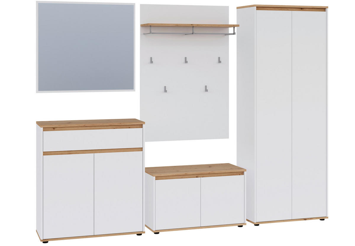 GARDEROBE  in 263,5/193/41,4 cm  - Weiß/Eiche Artisan, MODERN, Holzwerkstoff (263,5/193/41,4cm) - Carryhome