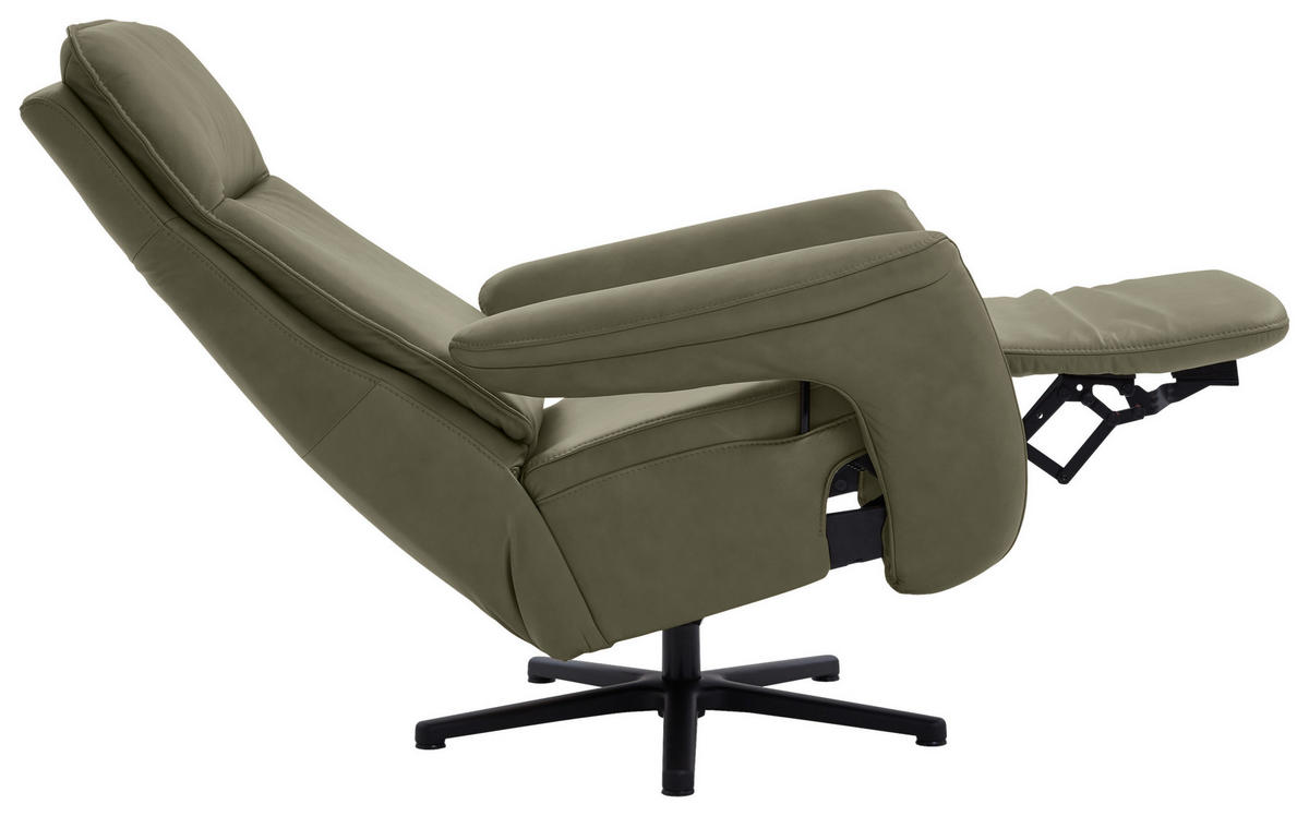 RELAXSESSEL in Leder Grau, Grün  - Schwarz/Grau, Design, Leder/Metall (83/112/87-174cm) - Valdera