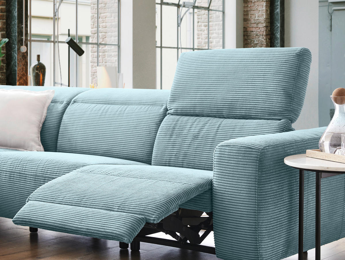 ECKSOFA in Cord Hellblau  - Schwarz/Hellblau, Design, Textil (223/290cm) - Pure Home Lifestyle