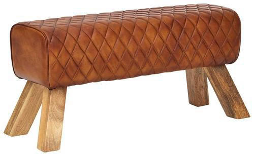 HOCKERBANK 89/46/35 cm Echtleder Braun Holz  - Naturfarben/Braun, MODERN, Leder/Holz (89/46/35cm) - MID.YOU