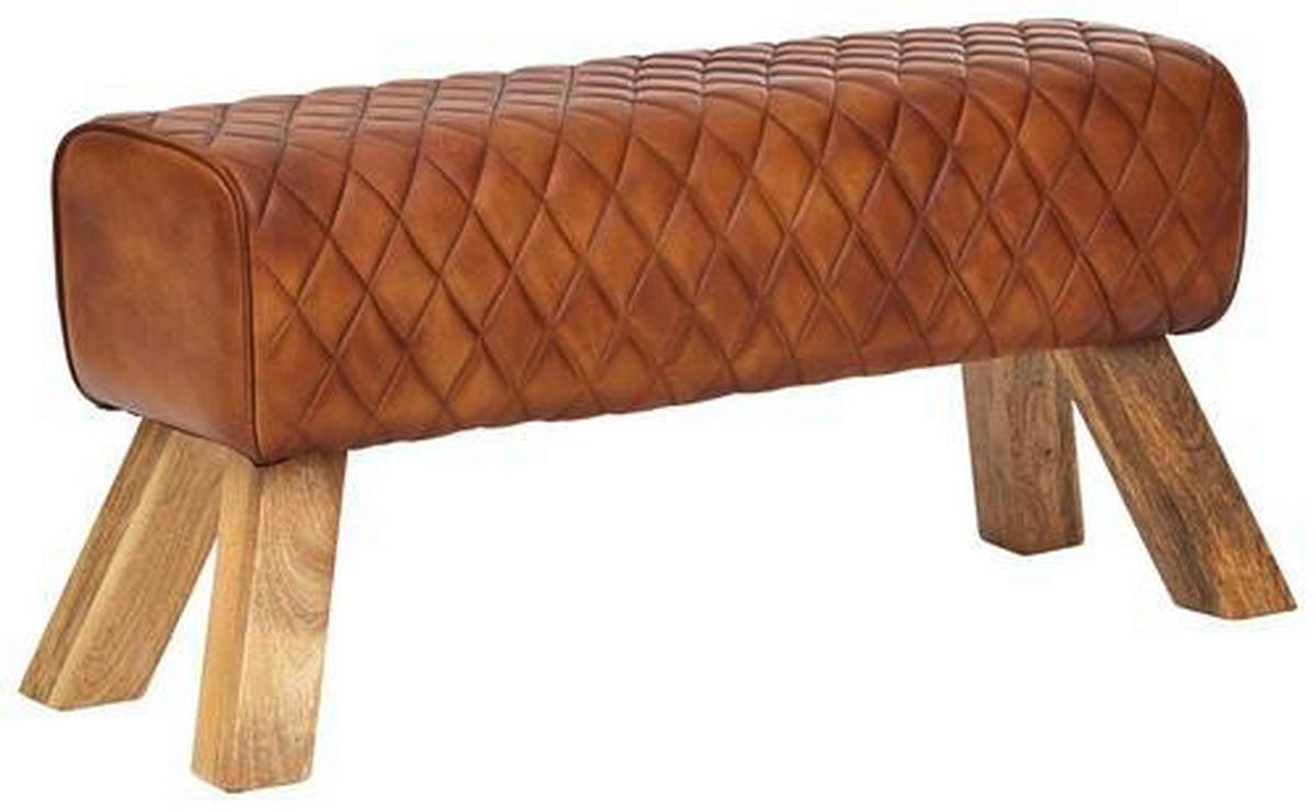 HOCKERBANK in Leder Braun  - Naturfarben/Braun, Modern, Leder/Holz (89/46/35cm) - MID.YOU