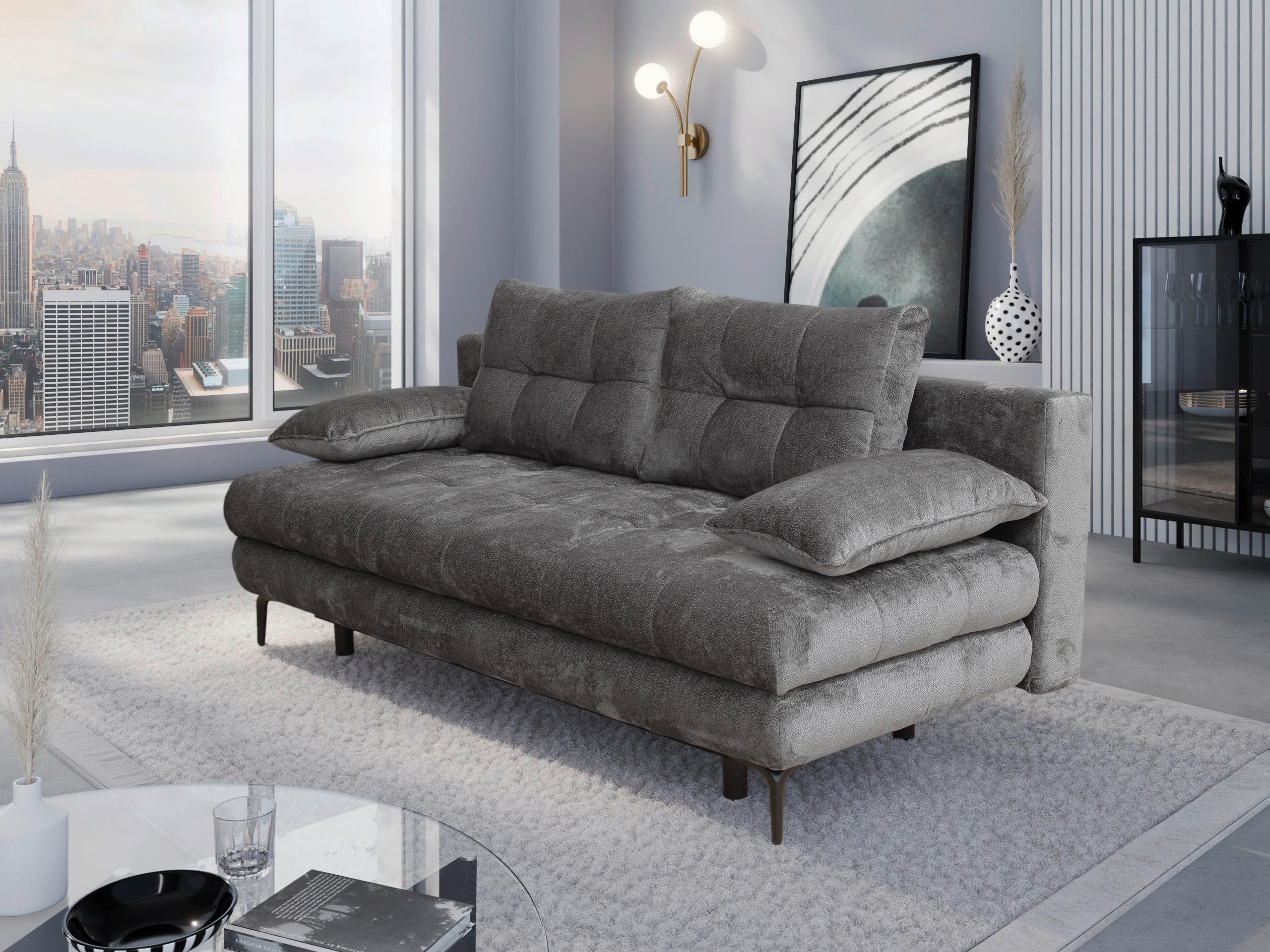 SCHLAFSOFA Chenille Graphitfarben  - Schwarz/Graphitfarben, KONVENTIONELL, Textil/Metall (203/94/96cm) - Carryhome