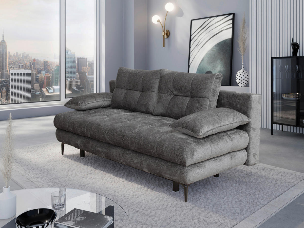 SCHLAFSOFA Chenille Graphitfarben  - Schwarz/Graphitfarben, KONVENTIONELL, Textil/Metall (203/94/96cm) - Carryhome