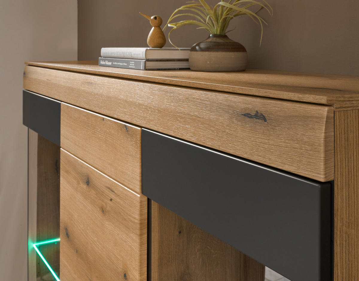 HIGHBOARD , 140/141/35 cm,  - Eichefarben/Schwarz, Design, Glas/Holzwerkstoff (140/141/35cm) - MID.YOU