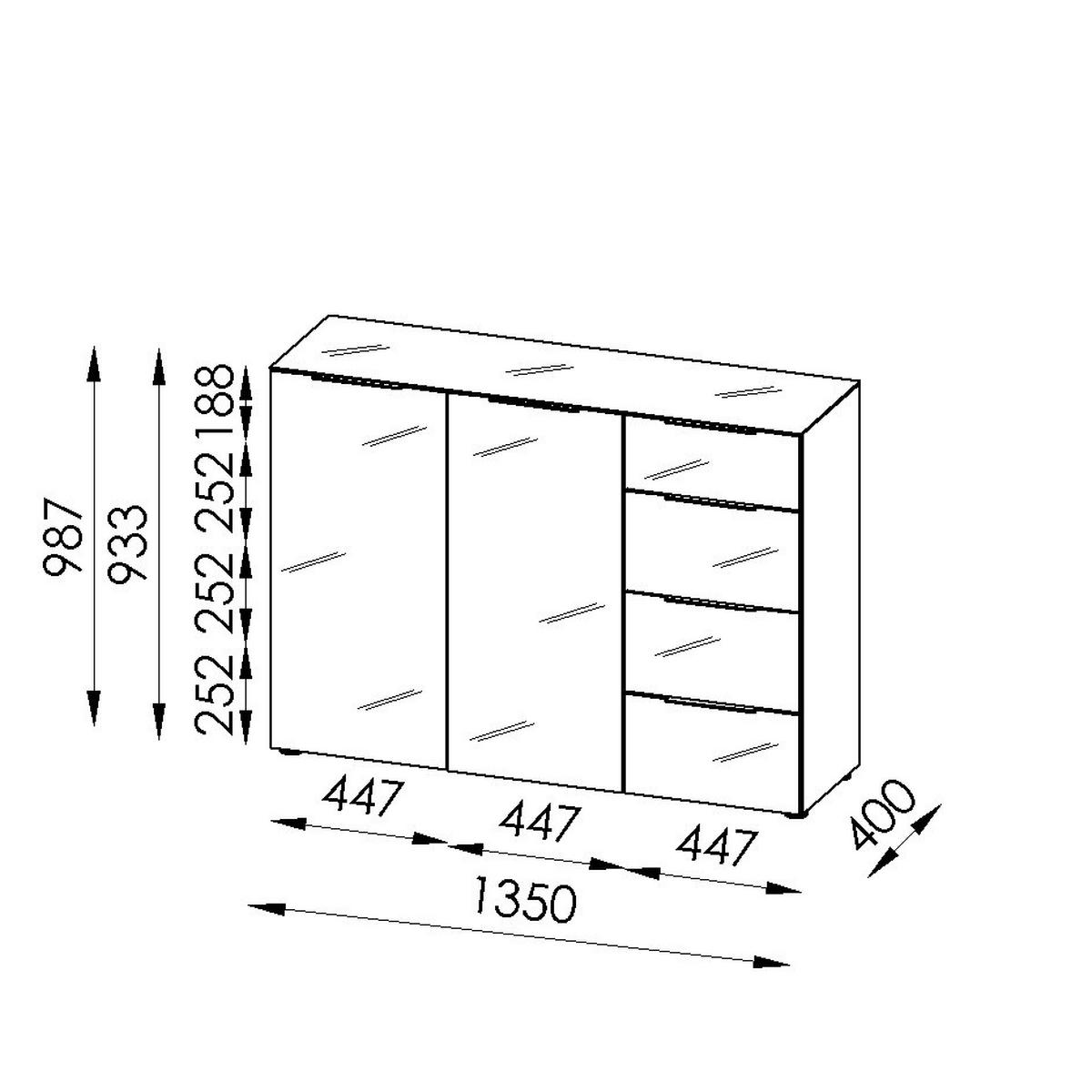 SIDEBOARD Style  in 135/99/40 cm  - Chromfarben/Anthrazit, Basics, Glas/Holzwerkstoff (135/99/40cm)